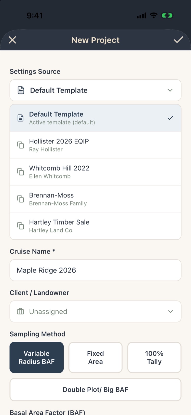 Settings Source list showing the Default Template and four projects