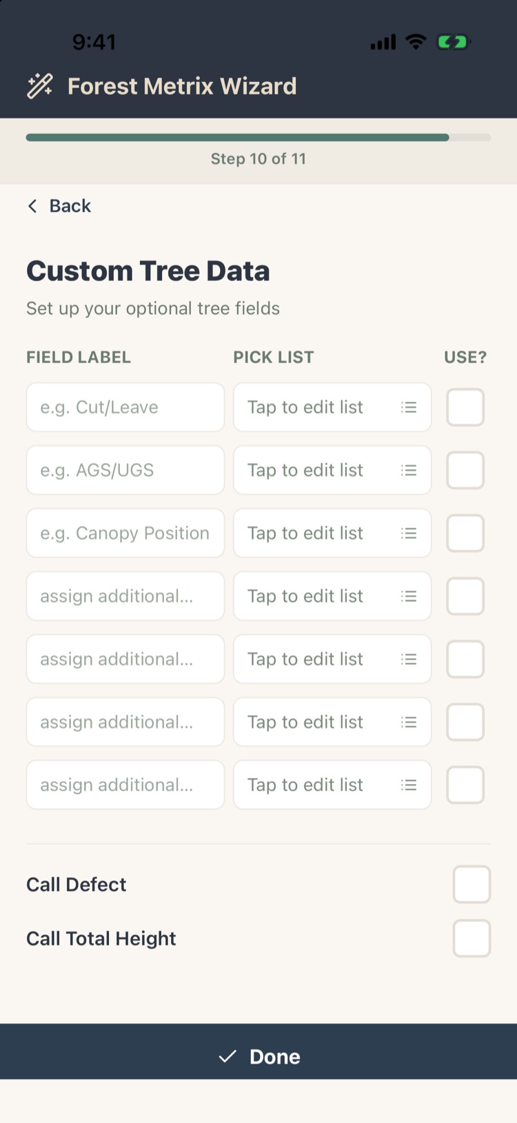 Custom tree data fields with pick lists and Use checkboxes