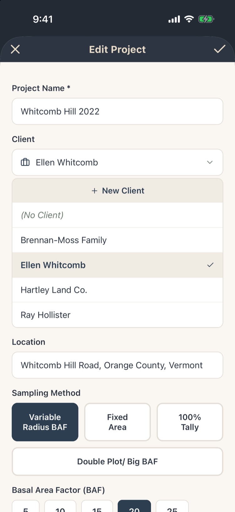 Client list with New Client, No Client and four clients