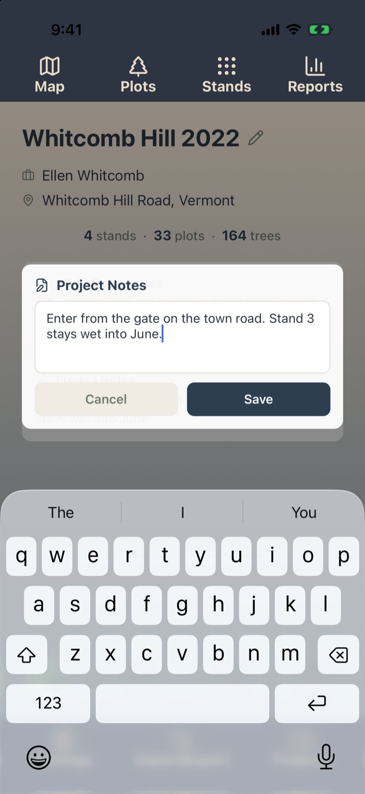 Project Notes editor with text typed in