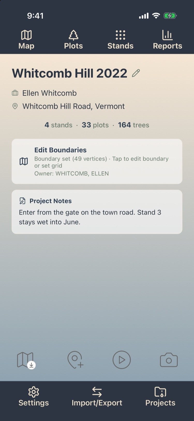 Project Home showing the saved note