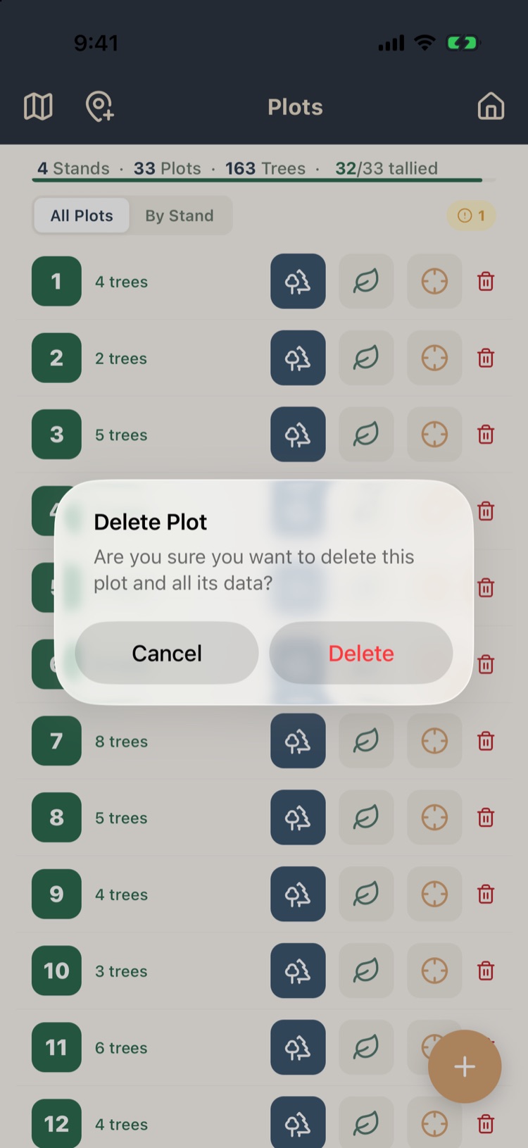 Delete Plot dialog: Are you sure you want to delete this plot and all its data?