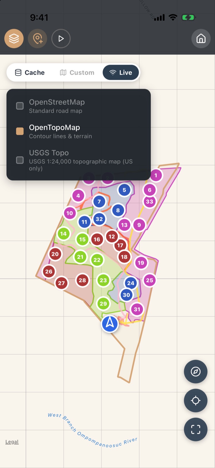 Basemap choices OpenStreetMap, OpenTopoMap and USGS Topo
