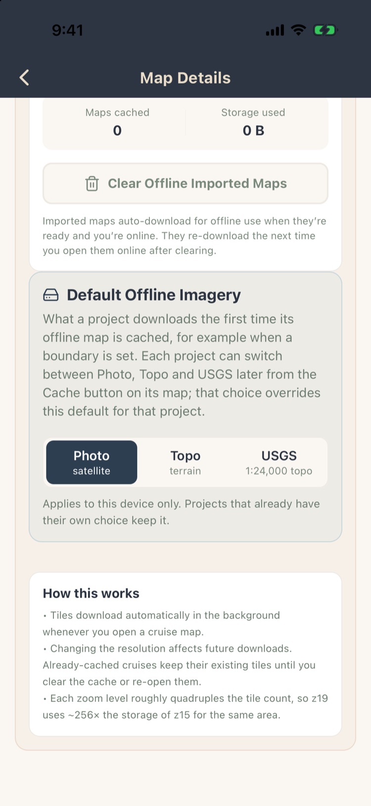 Default offline imagery Photo, Topo or USGS, and How this works