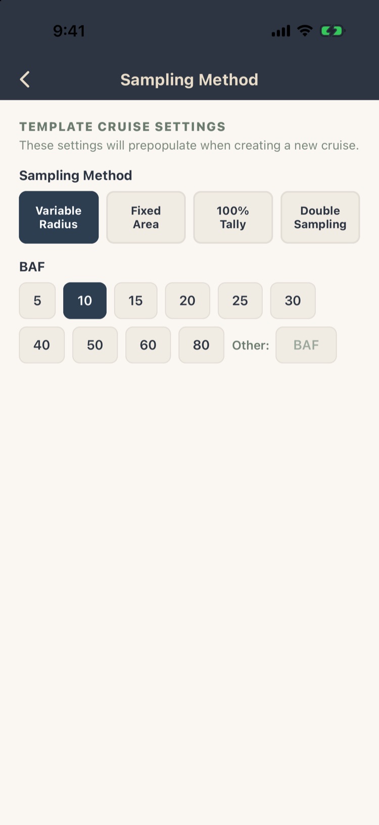 Template sampling method with Variable Radius and BAF 10